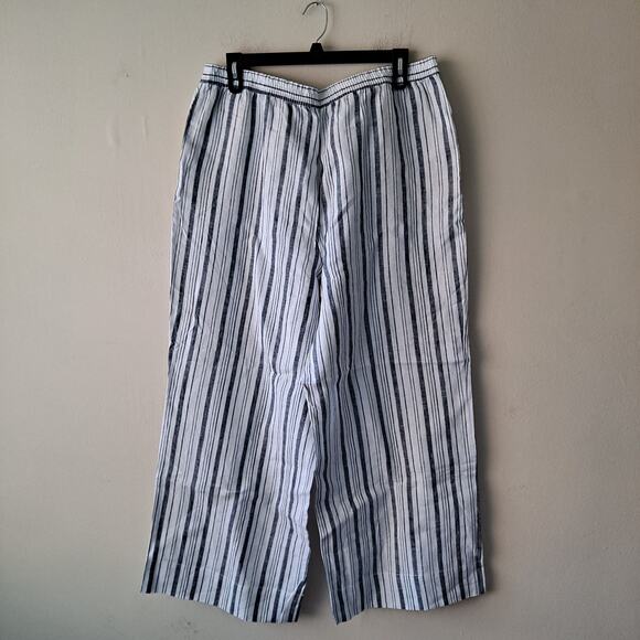 LOFT Pants Striped Linen Pull On Wide Leg Palazzo Deep Space Gray Size XXL (NWT) - Picture 6 of 15